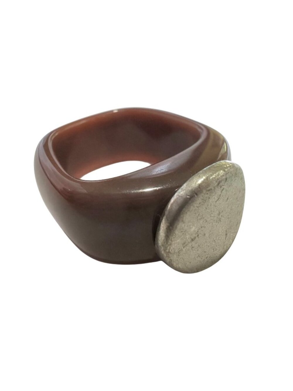 Pitaniello Boston Brown Resin Ring With Silver-Tone Accent - Size 6.75